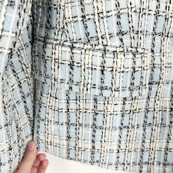 NWT L’Agence Kenzie Double Breasted Plaid Blazer in Light Blue Tweed - Picture 4 of 11